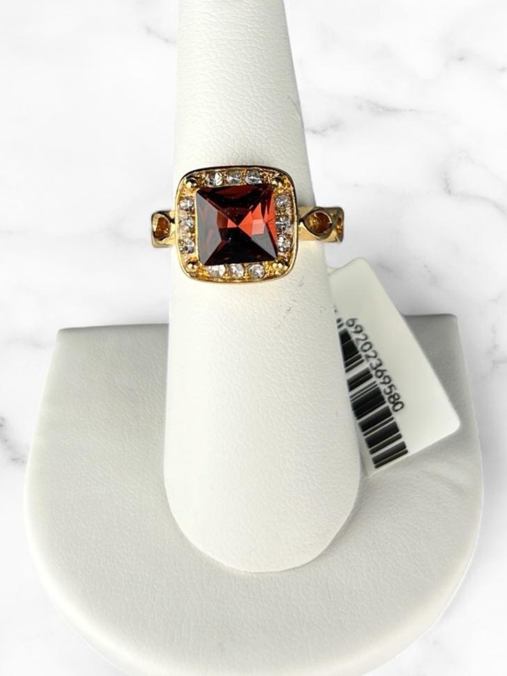 18K Gold Plated Red Square Halo Cocktail Ring Size 7.5 NWT $69.99